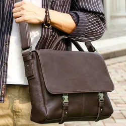 Black Angel Briefcases Casual Genuine Leather Men Bag Men's Briefcase 14.2-inch Laptop Handbag Briefcase Men's Business Shoulder