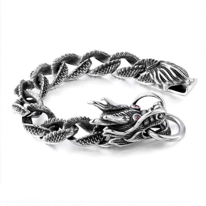 

CHUANGCHENG Men's Vintage 21CM Stainless Steel Dragon Man Bracelet Link Jewelry