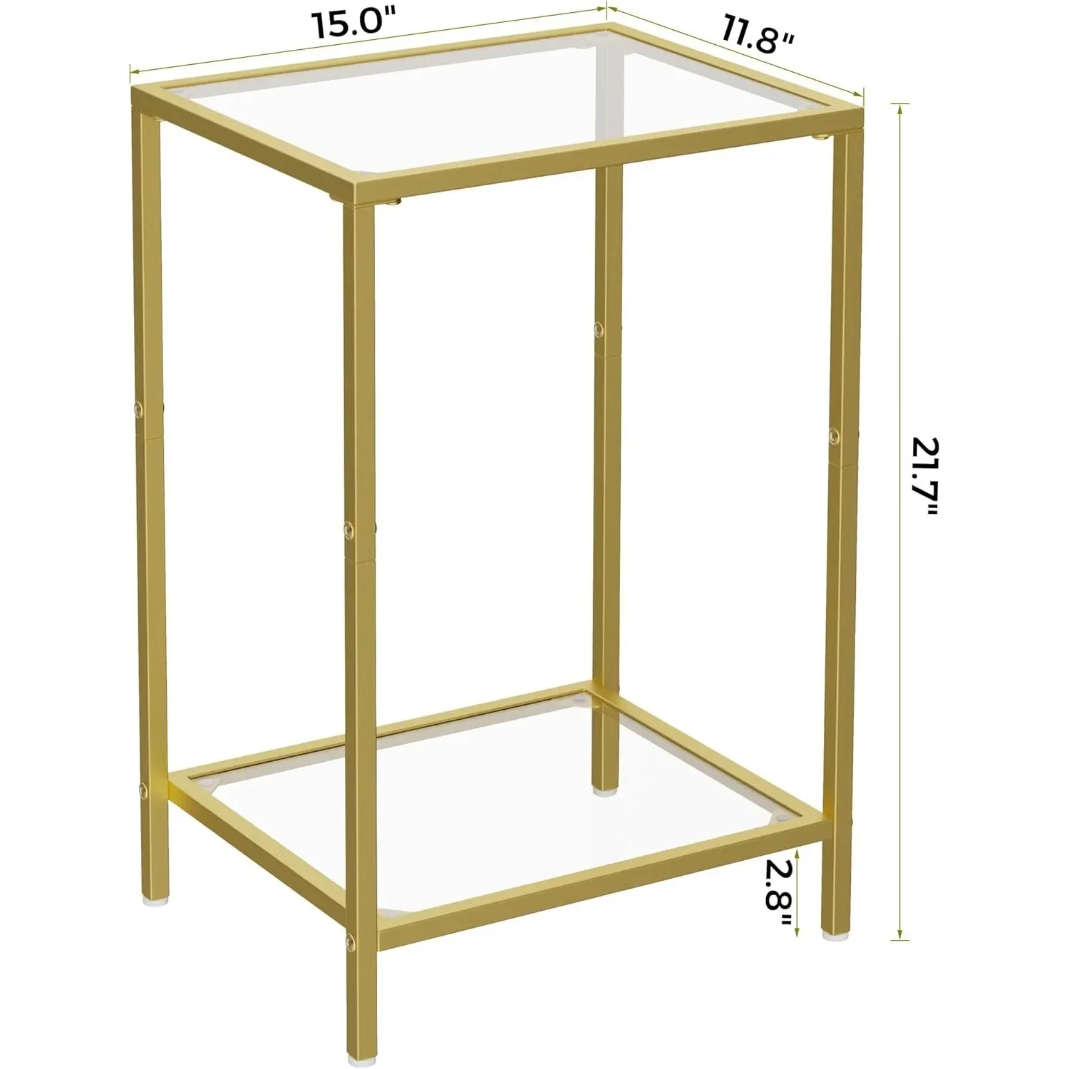 Conjunto de 2 mesas laterais de vidro modernas, mesas auxiliares de 2 camadas com prateleiras de armazenamento para mesinhas de cabeceira de sala de estar e quarto