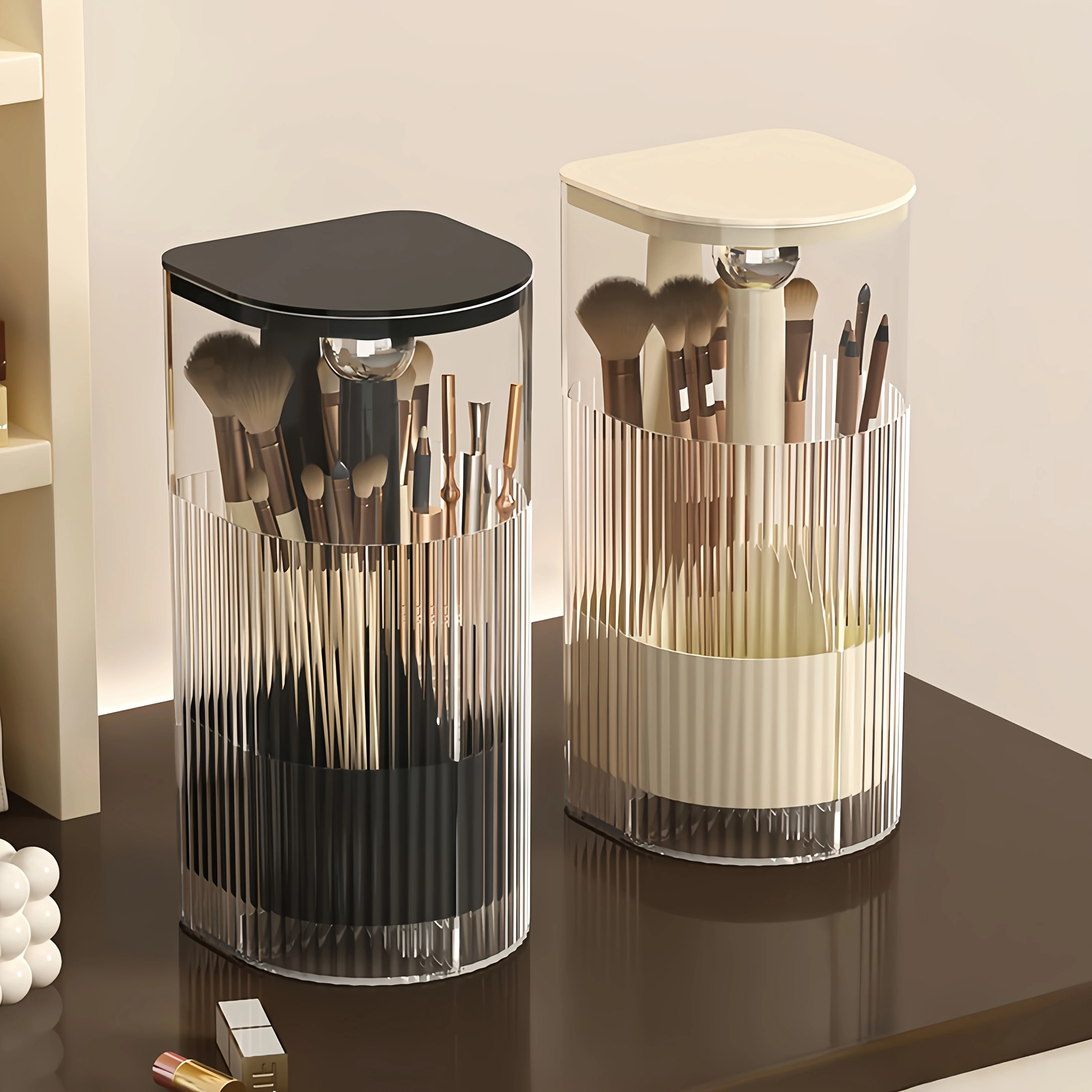 1pc Cosmetic Brush Storage Tube, Press Dustproof, High-Grade Eyebrow Pencil Shelf, Automatic Lifting Brush Barrel.