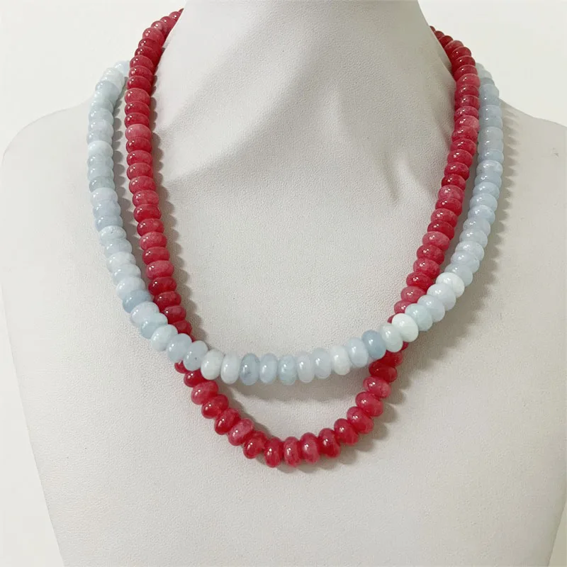 5*8MM Oval Aquamarine Ruby Vintage Natural Stone Jewelry Noble Elegant Exquisite Beaded Chain Choker Necklace Collier