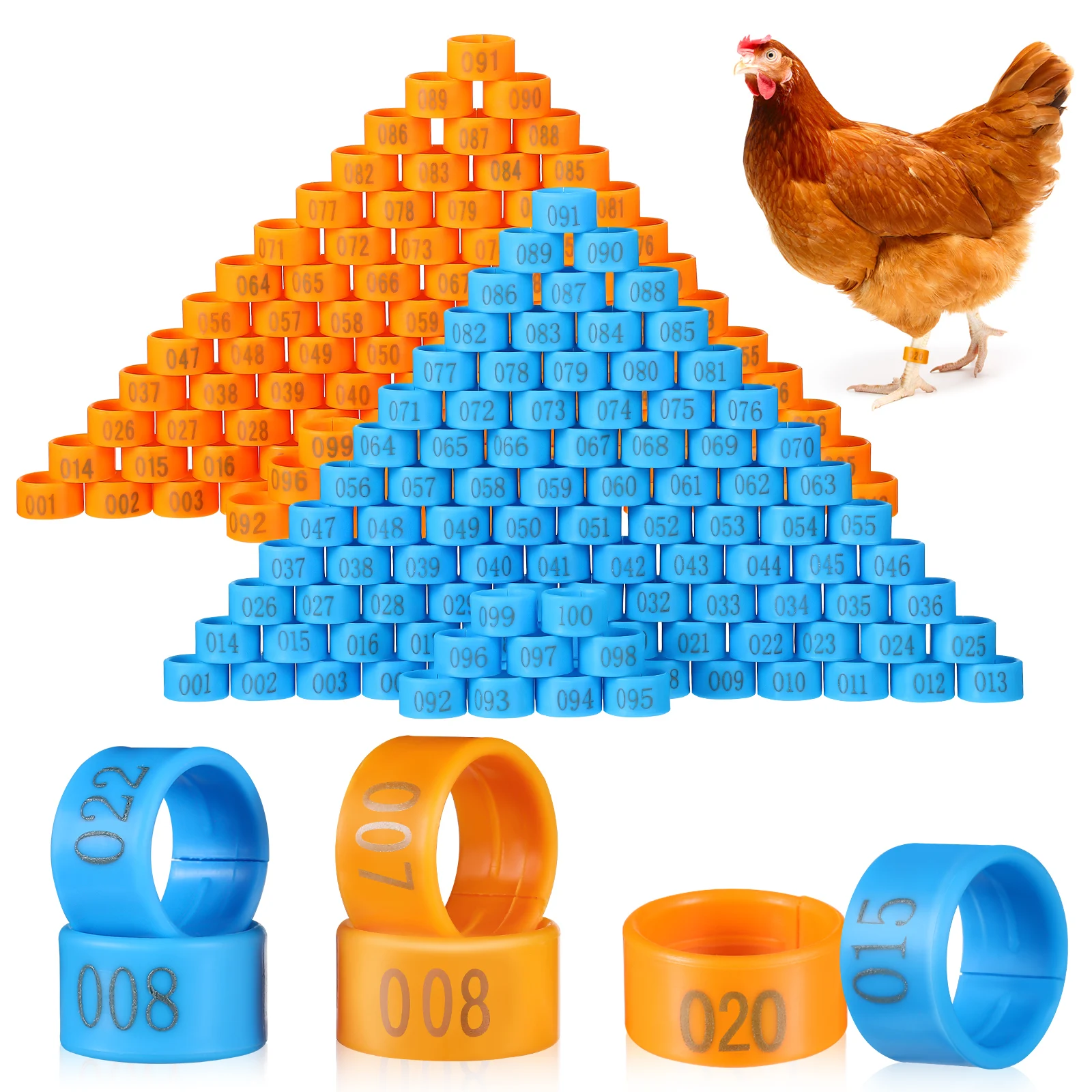 

200 Pcs Chicken Leg 18mm ange 16mm Blue ABS Durable Numbered Rings for Chickens Poultry Ducks Geese Pigeons Identification