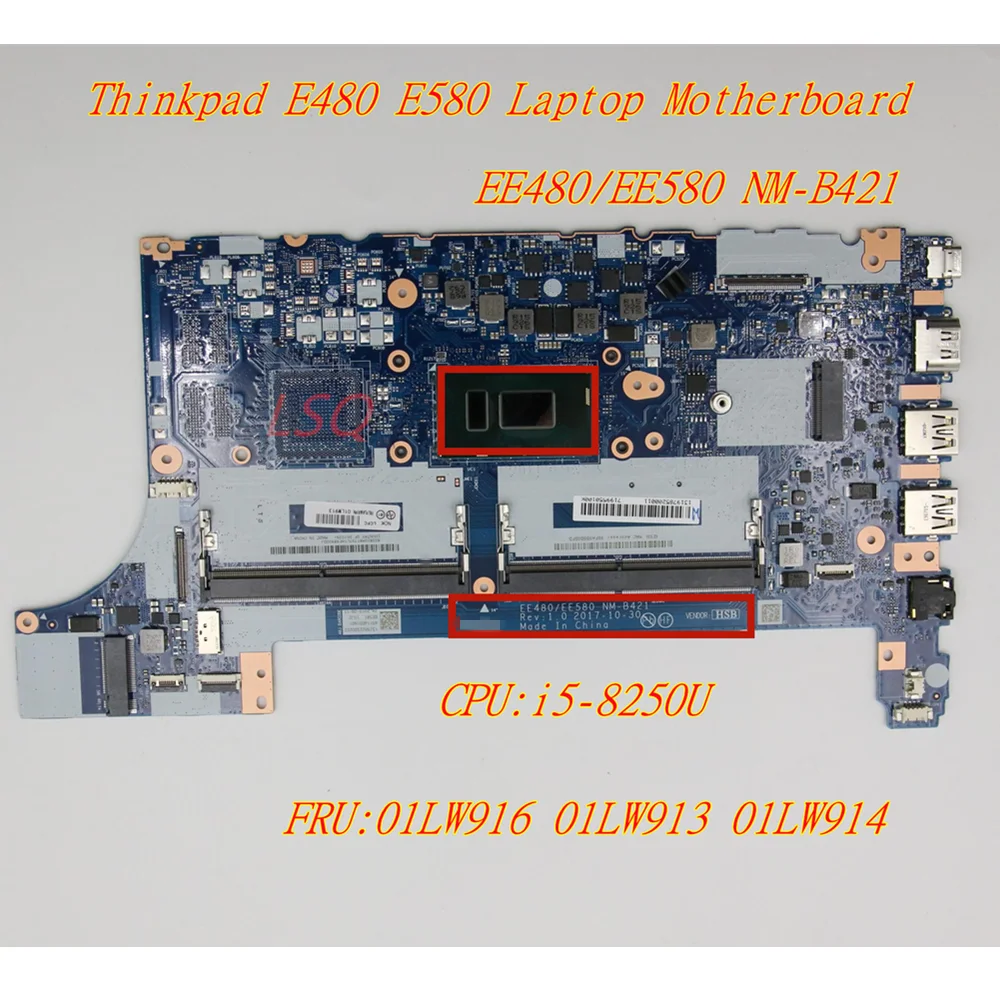 New For Lenovo Thinkpad E480 E580 Laptop Integrated Graphics Motherboard CPU:i5-8250U Intel UHD  FRU:01LW916 01LW913 01LW914