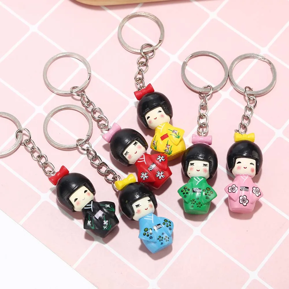 1pcs Creative Japanese Kimono Girl Cartoon Doll Keychain Puppet Key Chain Girls Keyring Mixed Color Keychain