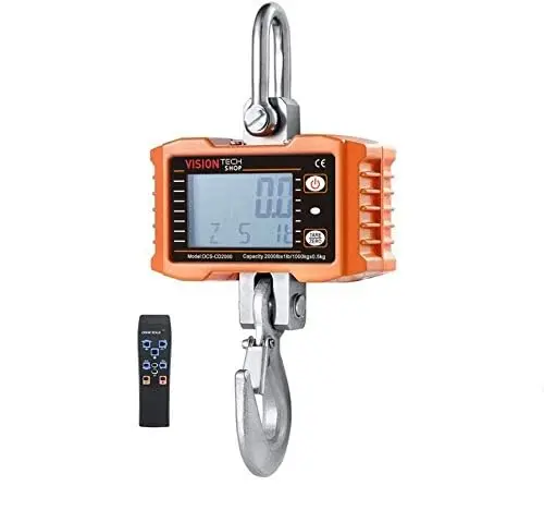 Crane Scale, DCS-CD 2000lb 1000 kg Heavy Duty Compact Hanging Scale LCD Display with Backight for Farm Factory