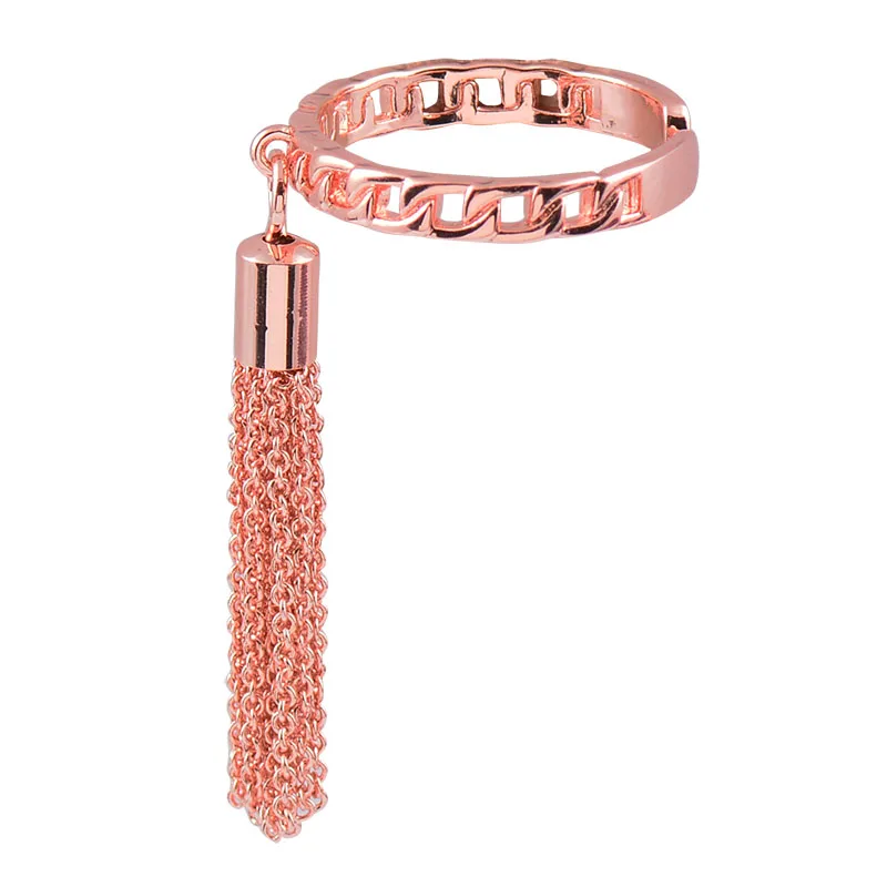 SINLEERY Punk Cool Tassels Drop Pendant Rings For Women Rose Gold Color Open Ring Fashion Wedding Accessories Jewelry JZ628