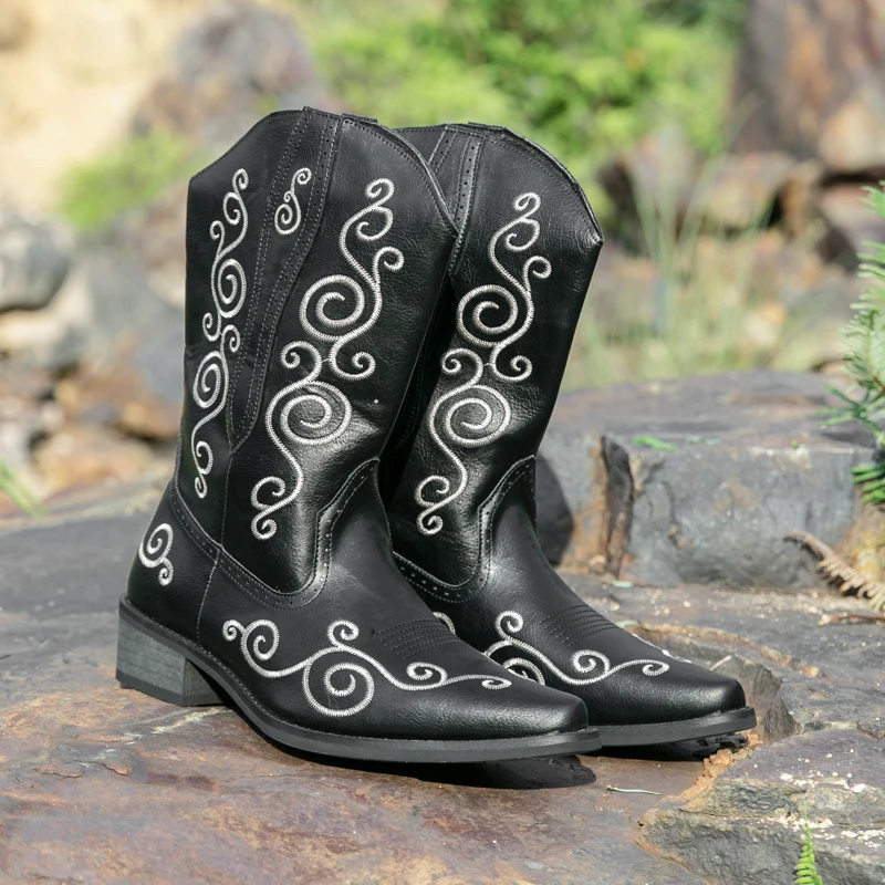 Men Embroidered Western Boots PU Low Heel Pointed Point Fashion Comfortable Classic Men Boots Size 38-46 Cowboy Shoes for men view 2