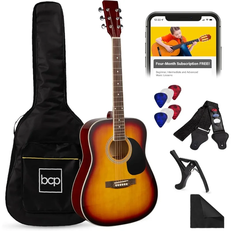 

Best Choice Products 41in Full Size Beginner All Wood Acoustic Guitar Starter Set w/Gig Bag, Strap,Capo,Strings,Picks - Sunburst