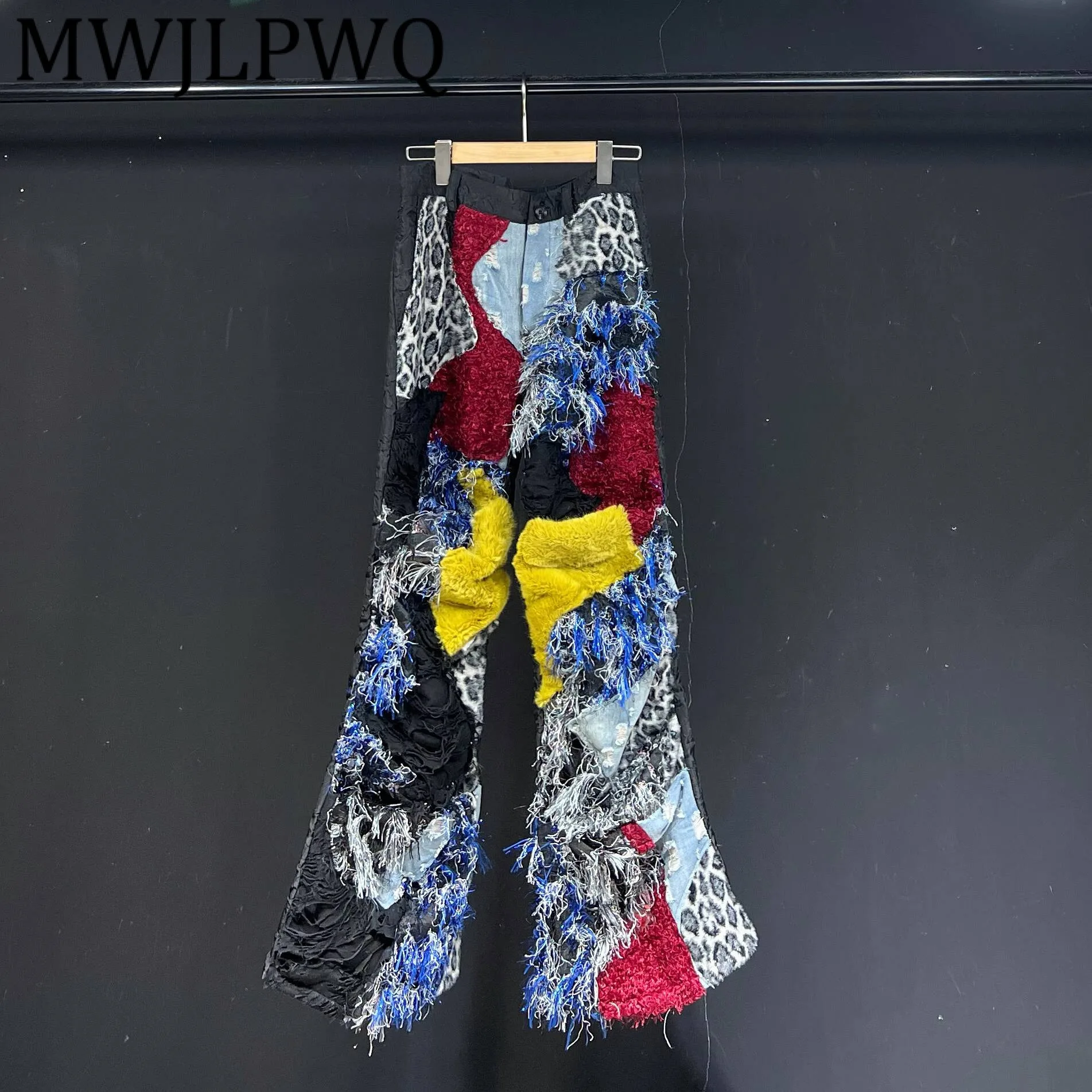 

MWJLPWQ Furry Patchwork Vintage Men's Pants Street Style Tassel Niched Texture Casual Wide-Leg Trousers 2025 Autumn Trend 12238