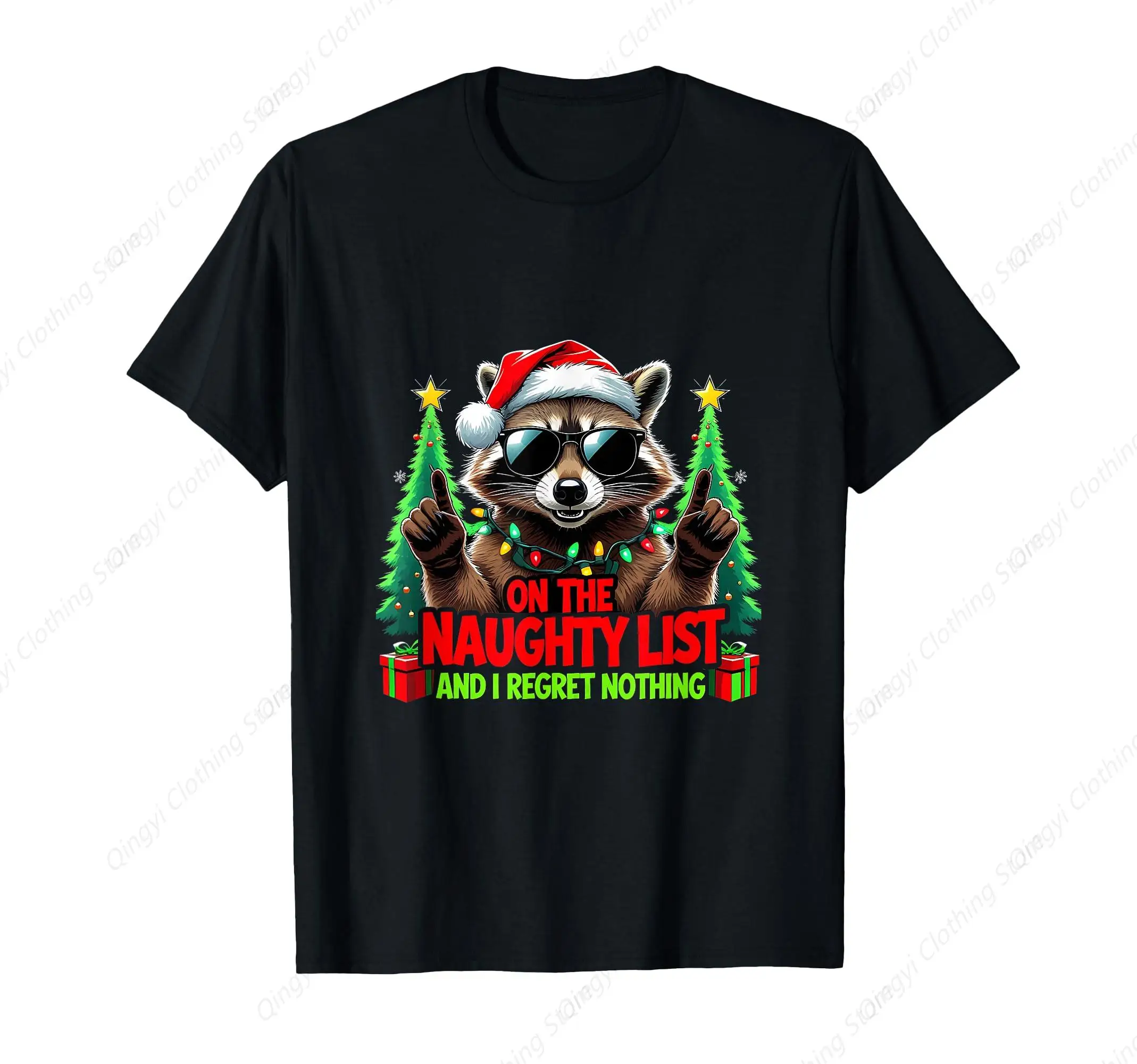 

Funny On The Naughty List I Regret Nothing Christmas Raccoon T-Shirt