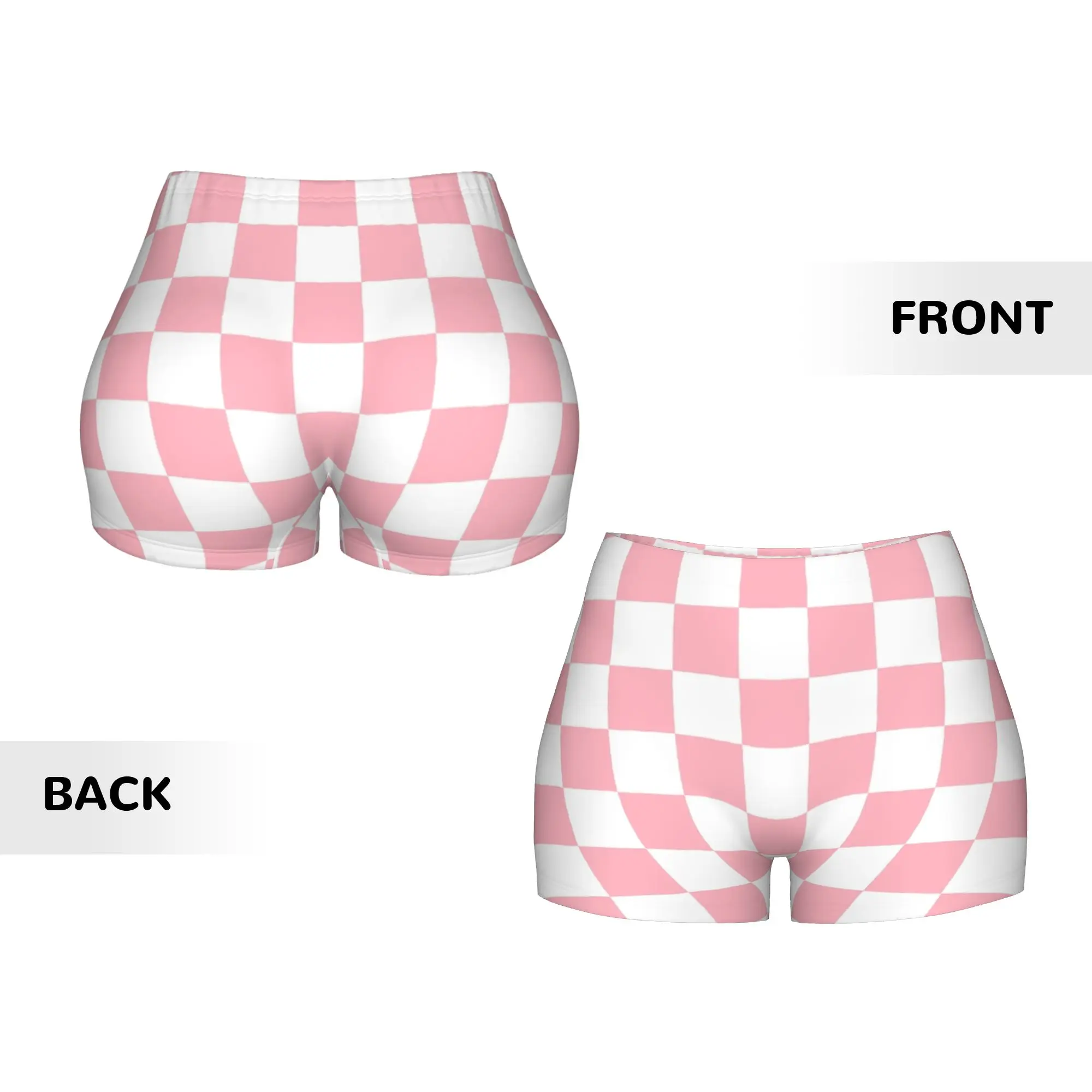 Custom Pink White Checkerboard Pattern Gym Running Volleyball Shorts Women's  Workout Yoga Shorts - view 4