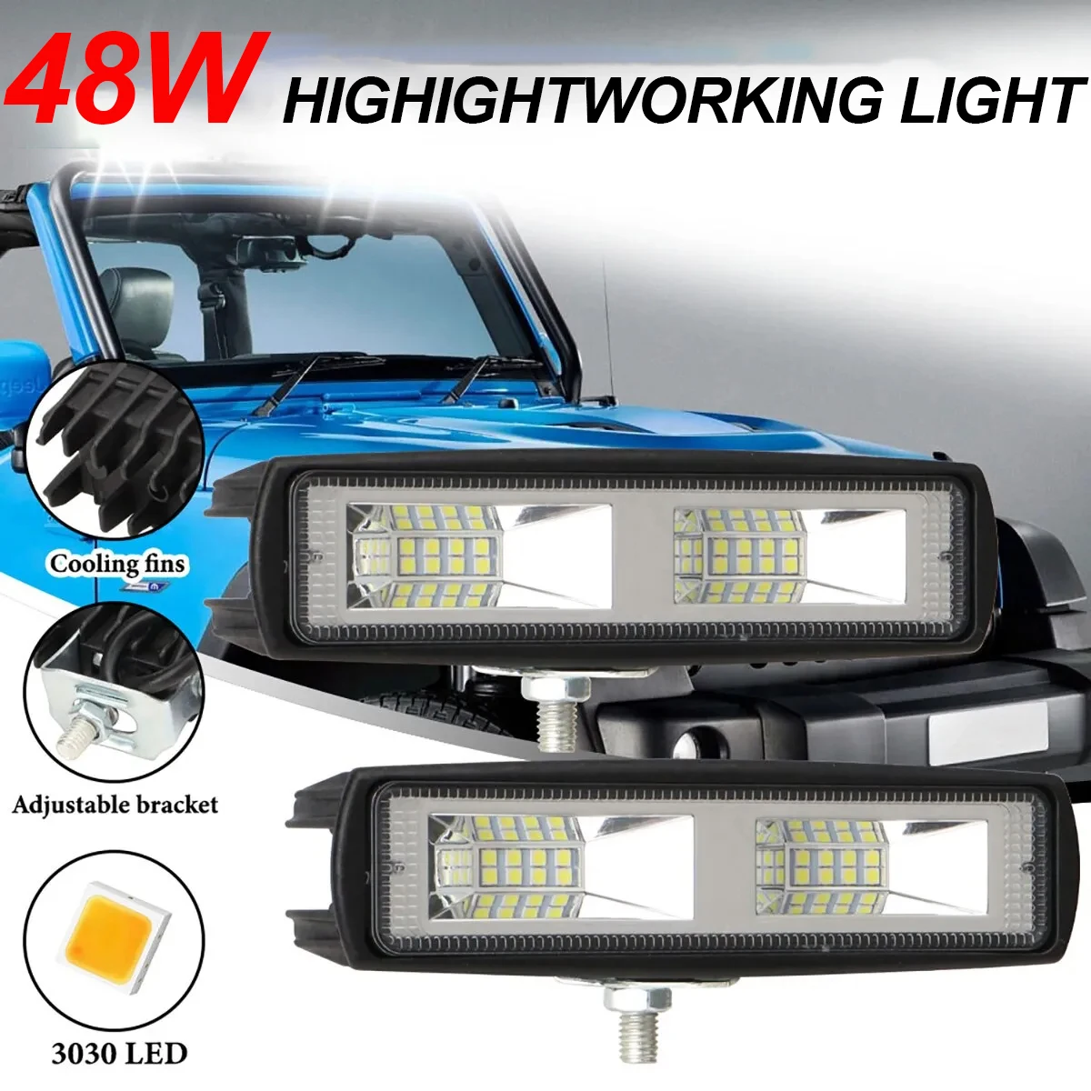 1PCS 48W Wrok Light LED Lightbar 3030LED 16SMD Led Bar for Truck Tractor SUV 4x4 Car Led Headlight Truck Boat ATV Light Bar