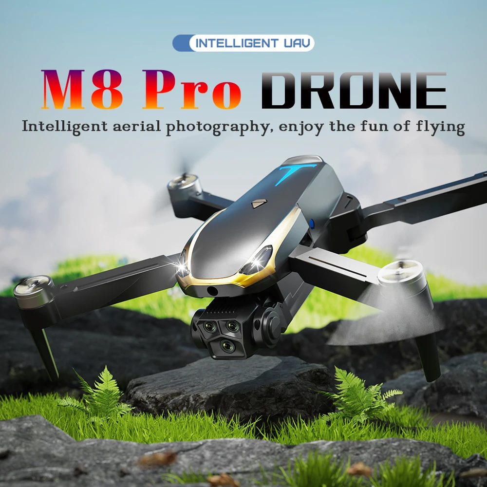 M8 PRO Brushless Motor Drone with 2 Battreys, Intelligent Obstacle Avoidance, Optical Flow,  360-degree rolling, HD Camera