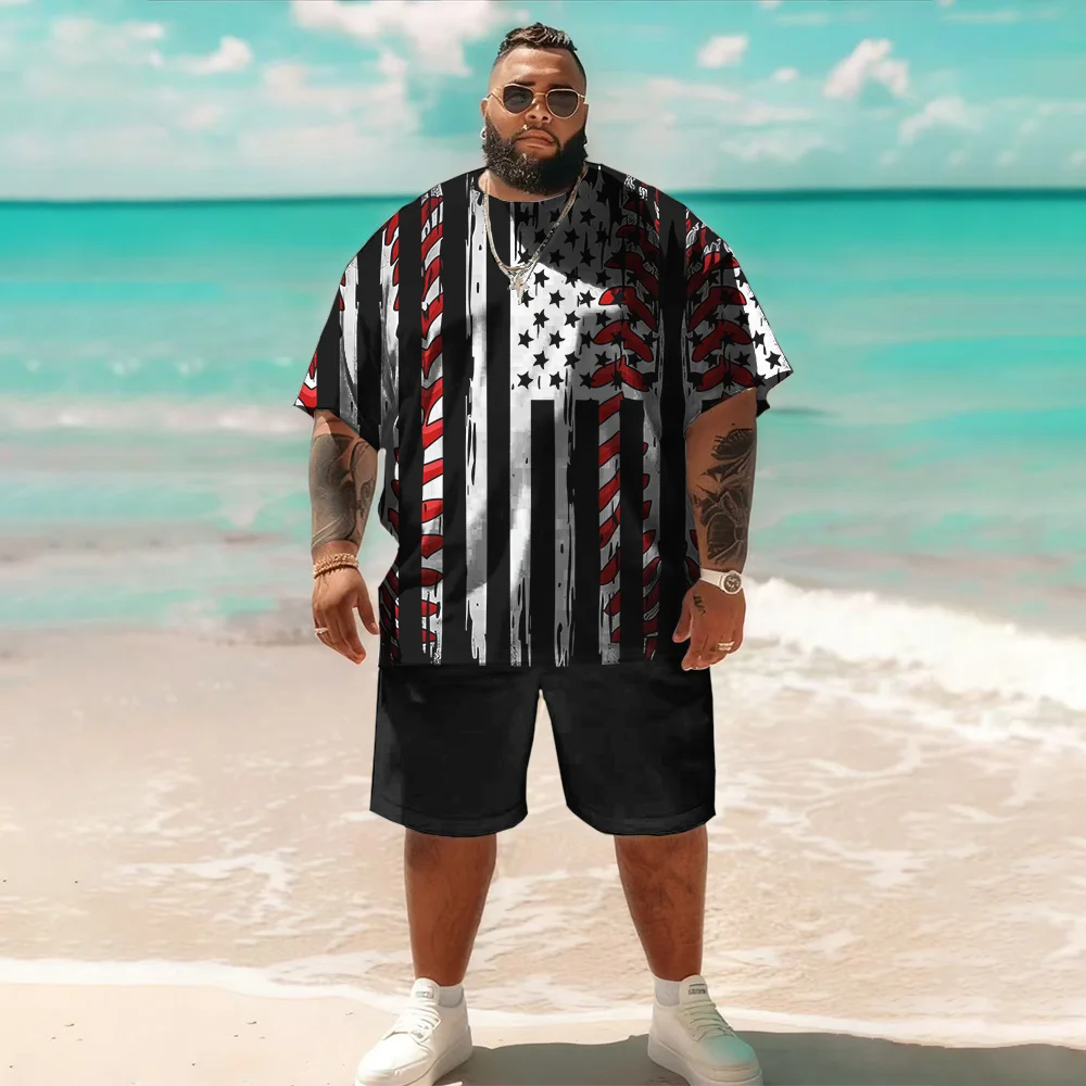 

S-9xl plus size Big & Tall Short Sleeve Set (Flag Element): - Durable Lightweight Material, Stylish Flag Print Details,