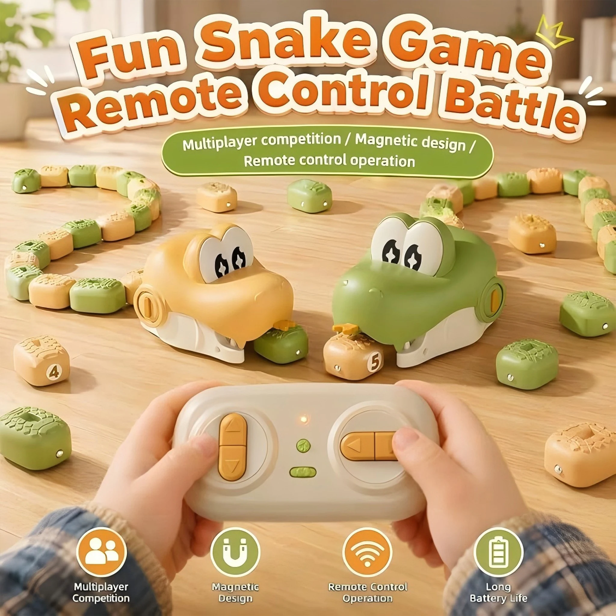 Electric Remote Control Magnetic Snake Car Greedy Bean Chasing Game Toy Interactive Play Educational Toy for Kids Christmas Gift