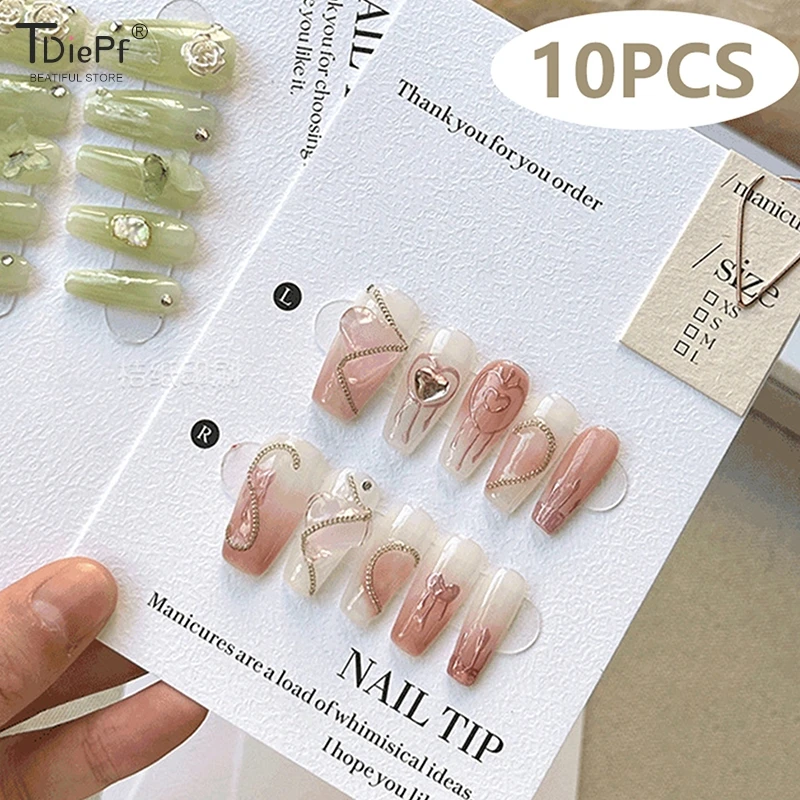 10PCS Press-On Nail Packaging Display With Tie Bags Handmade False Nail Design Swatch Show Card Manicure Sample Display Salon