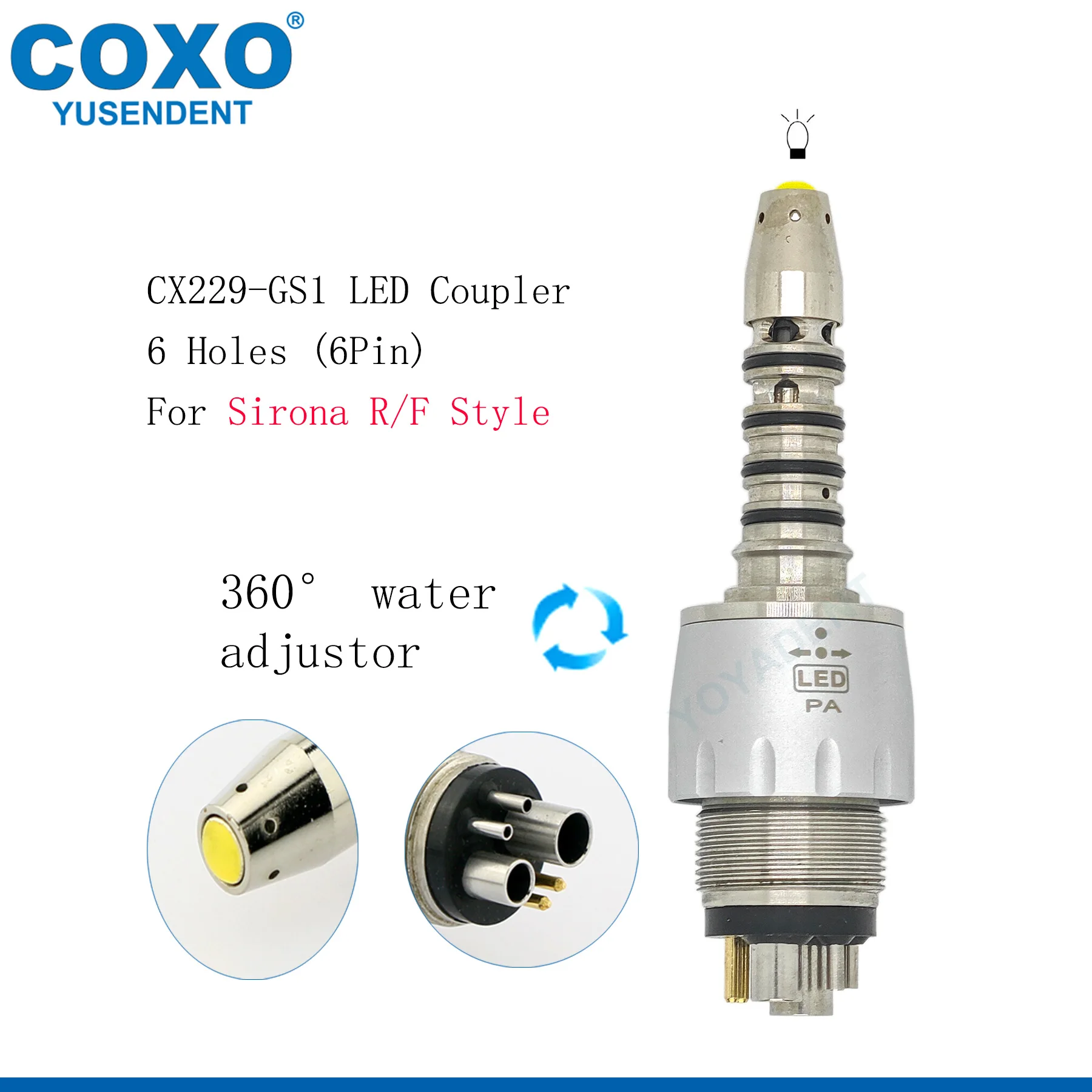 COXO Dental Turbine LED Coupling 6Holes Coupling For SIRONA COXO Fiber Optic High Speed Handpiece