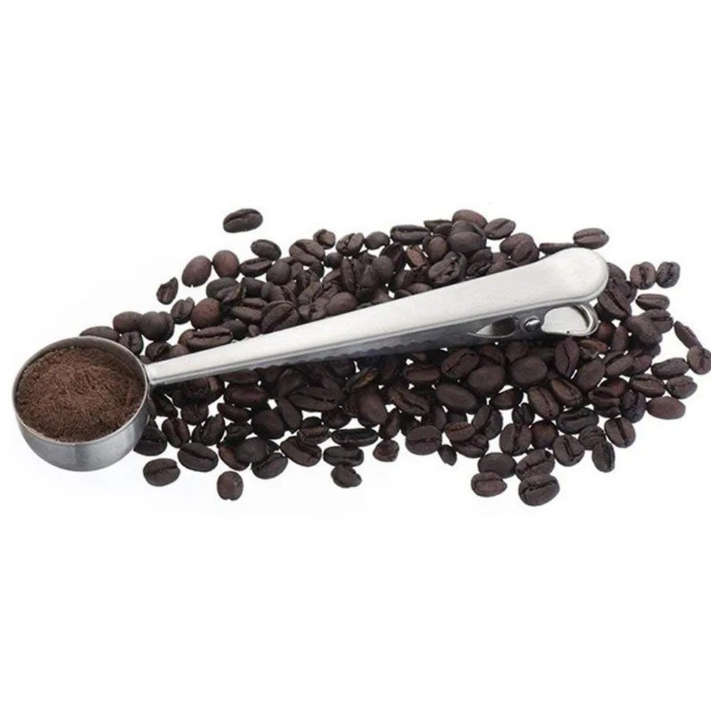 

500pcs Coffee Spoon Stainless Steel Kitchen Supplies Scoop With Bag Seal Clip Coffee Measuring Spoon Cuchara Medidora