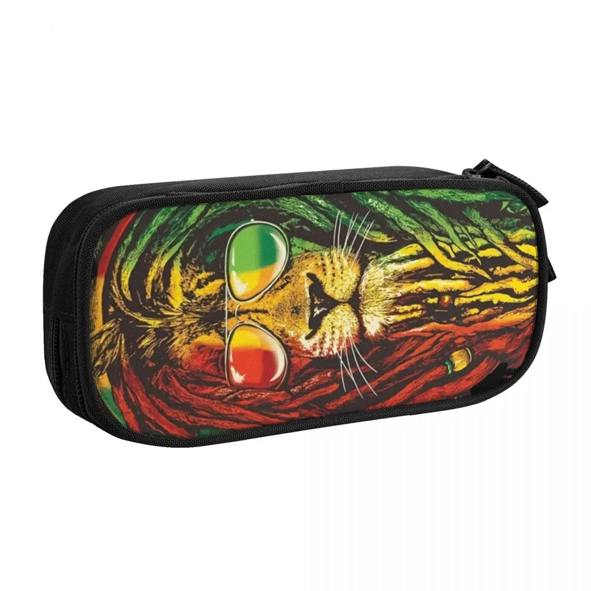 Custom Rasta Reggae Lion Sunglass Art Pencil Case for Jamaican Jamaica Pride Rastafarian Lover Pen Box Bag Stationery