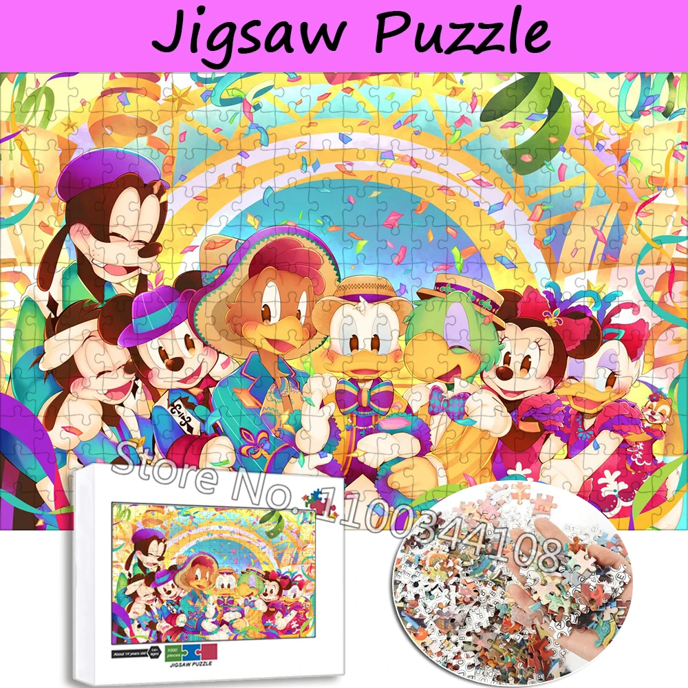 Disney 300/500/1000 Pieces Jigsaw Puzzles Mickey Mouse Donald Duck Cartoon Puzzle Diy Children's Educational Toys Assemble Game