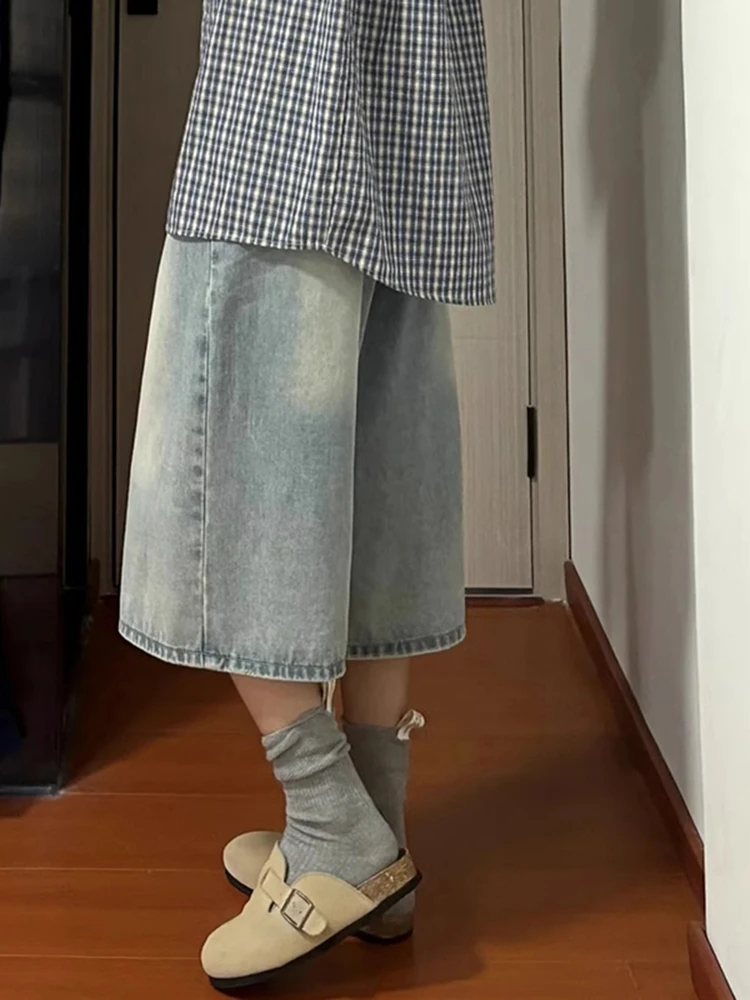 Pantalones Vaqueros Anchos de Pierna Ancha Estilo Retro Americano para Mujer, Cintura Alta, Holgados, Estilo Informal, Largos hasta el Suelo