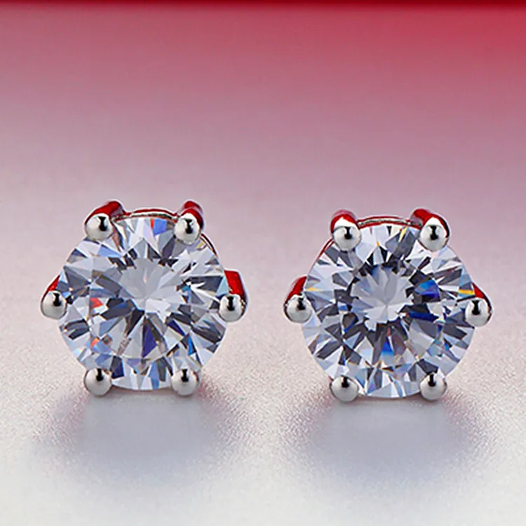 Pendientes de oro blanco sólido de 14 quilates, 1 CT/unid, pendientes redondos de diamante para mujer, hermosa joyería, regalo, pendiente de oro de Color D AU585