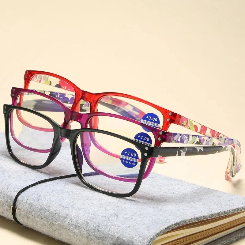 Neue Frauen Lesebrille Ultra-licht Anti-blau Licht Blume Drucken Harz Lesen Brillen Vergrößerungs Presbyopie Brillen + 1,0 ~ + 4,0