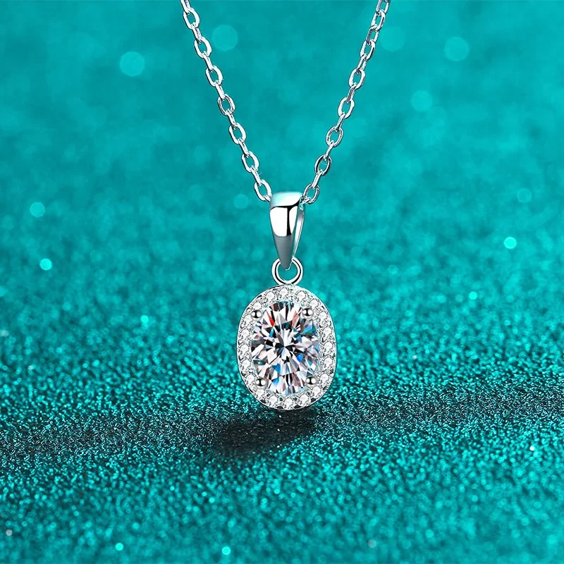 18K gold oval bag group necklace 1 carat moissanite small clavicle chain pt950 platinum diamond pendant