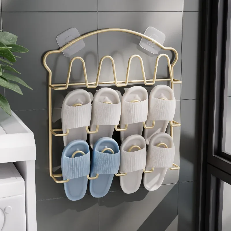 

Bathroom Perforation-Free Slipper Storage Rack Multifunctional Metal Shoe Rack Wall Mounted Door Shoe Organizer Shoe Cabinet