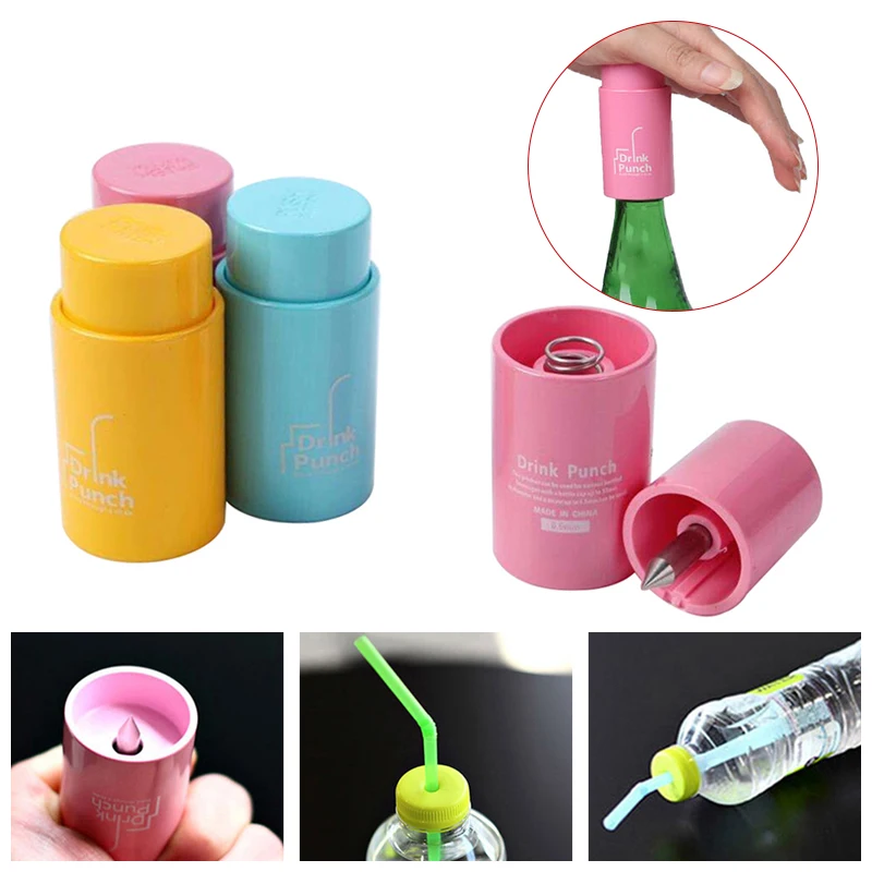 1pc Mini Water Drill apribottiglie strumenti Drink Punch Bottle Cover Hole Punch Opener per paglia per la festa colore casuale vendita calda