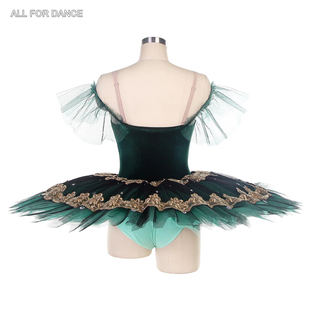 BLL483 New Pre-professional Ballet Tutu Pancake Tutu Girl & Women Stage Performance Ballet Tutu Green Velvet Bodice Tutu