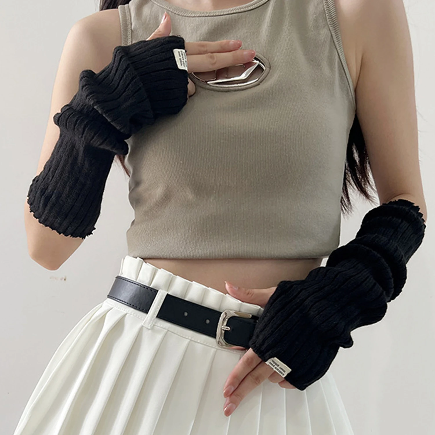 Guantes largos sin dedos para mujer, guantes de punto para mujer, manopla dulce Lolita, calentador de invierno, manga larga de brazo, guantes