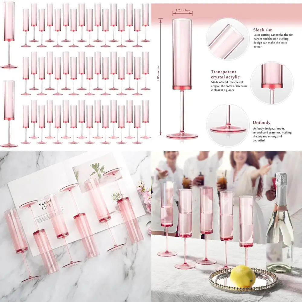 

Розовые флейты для шампанского, пластиковые прозрачные акриловые бокалы на 5,4 унции для газированного вина, украшения свадебного стола, многоразовый набор из 50 предметов