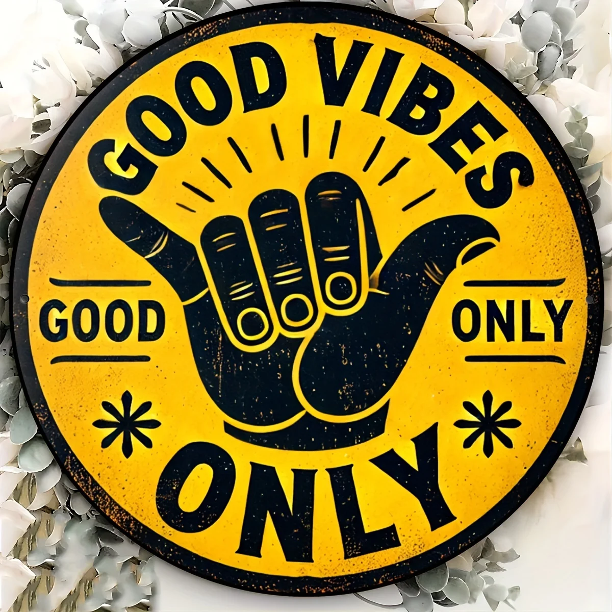 

Good Vibes Only" Vintage Round Aluminum Sign - Perfect for Home, Bar, Cafe & Garage Decor, Indoor/Outdoor Use, 7.8x7.8 inches