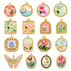 3pcs/Lot Monet Garden Style Stainless Steel Painted Flower Earring Charms Women Enamel Angel Butterfly Necklace Pendants DIY Jew