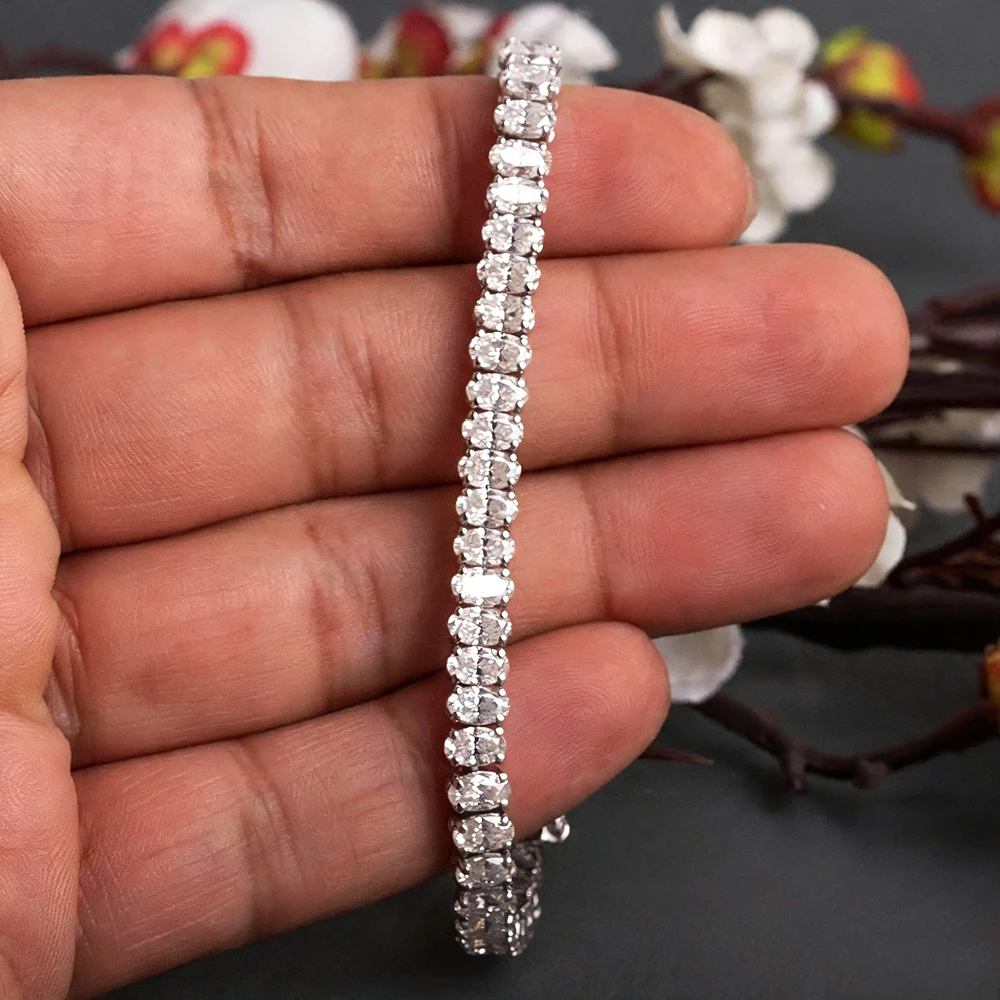 BXINY 2*4mm Oval Cut Moissanite Tennis Necklaces&Bracelet S925 Silver GRA Certified Diamond Chain for Women Wedding Gift Jewelry