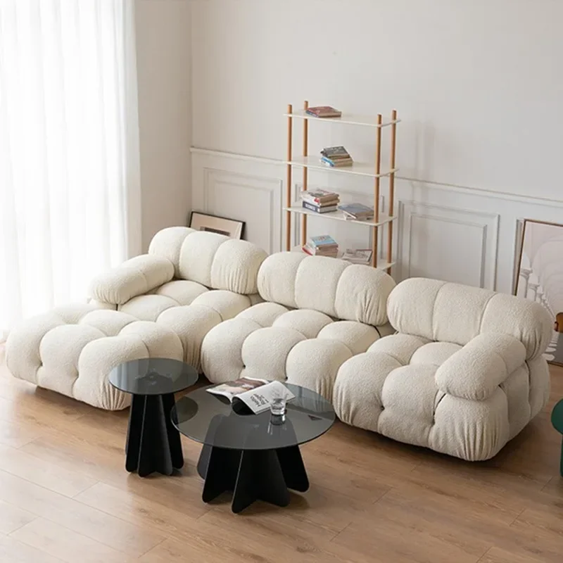 French straight row cloud sofa cream wind small apartment fabric sofa Internet celebrity tofu module double sofa