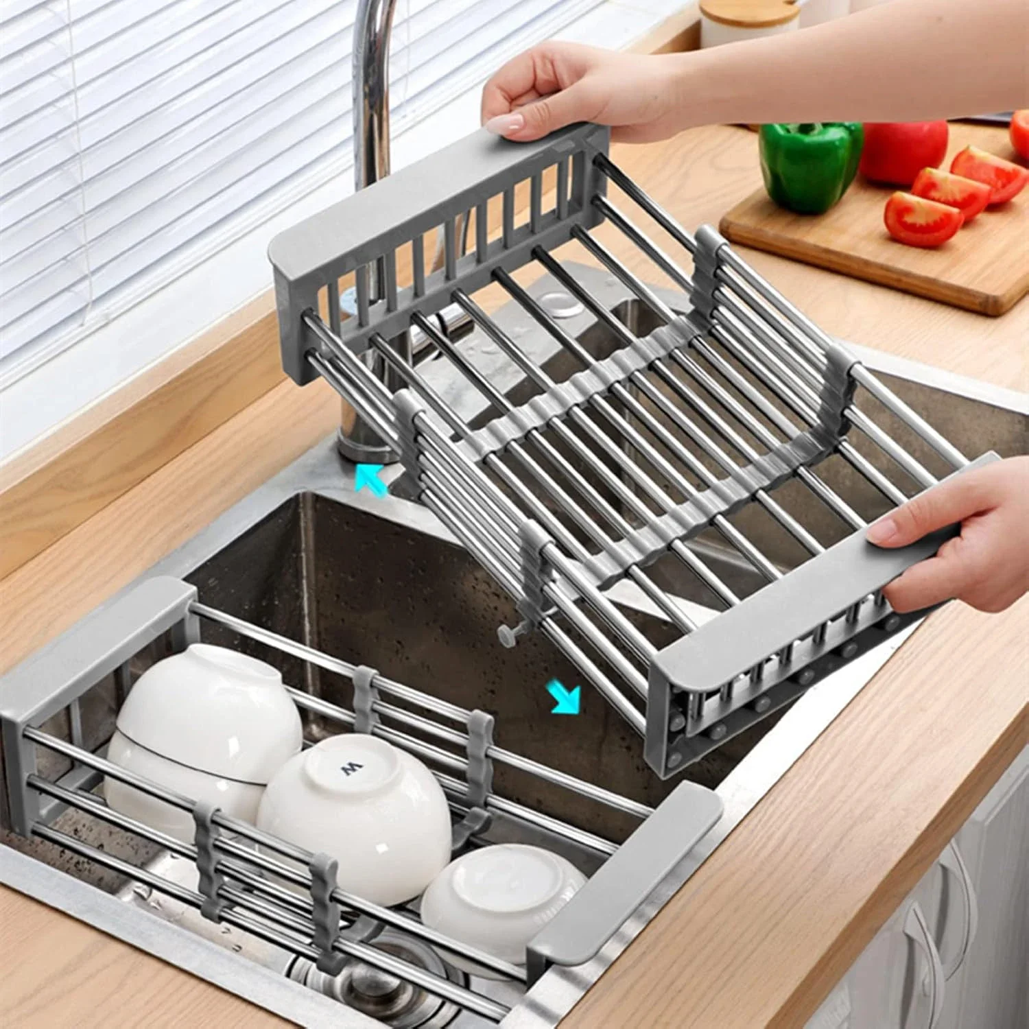 

Retractable Drain Basket Stainless Steel Kitchen Dish Rack Vegetable and Fruit Sink Storage Basket Multifunctional Drain Rack