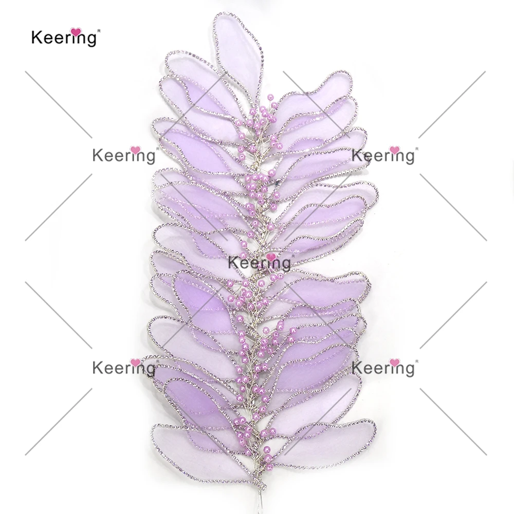 2PCS 3D Wire Flower Rhinestone Applique Petal Artificial Blooming Plant Garden Theme for Wedding Decoration