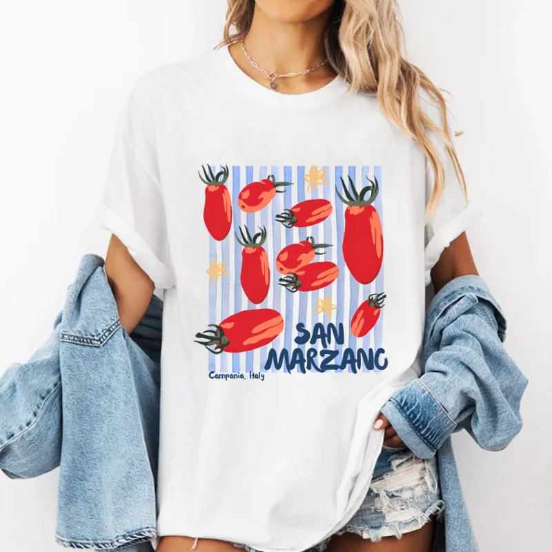 Vintage Tomato T-Shirt Italian Market Tee Men Women Summer Cotton Short Sleeve Round Neck Printed Tshirt Unisex Tees