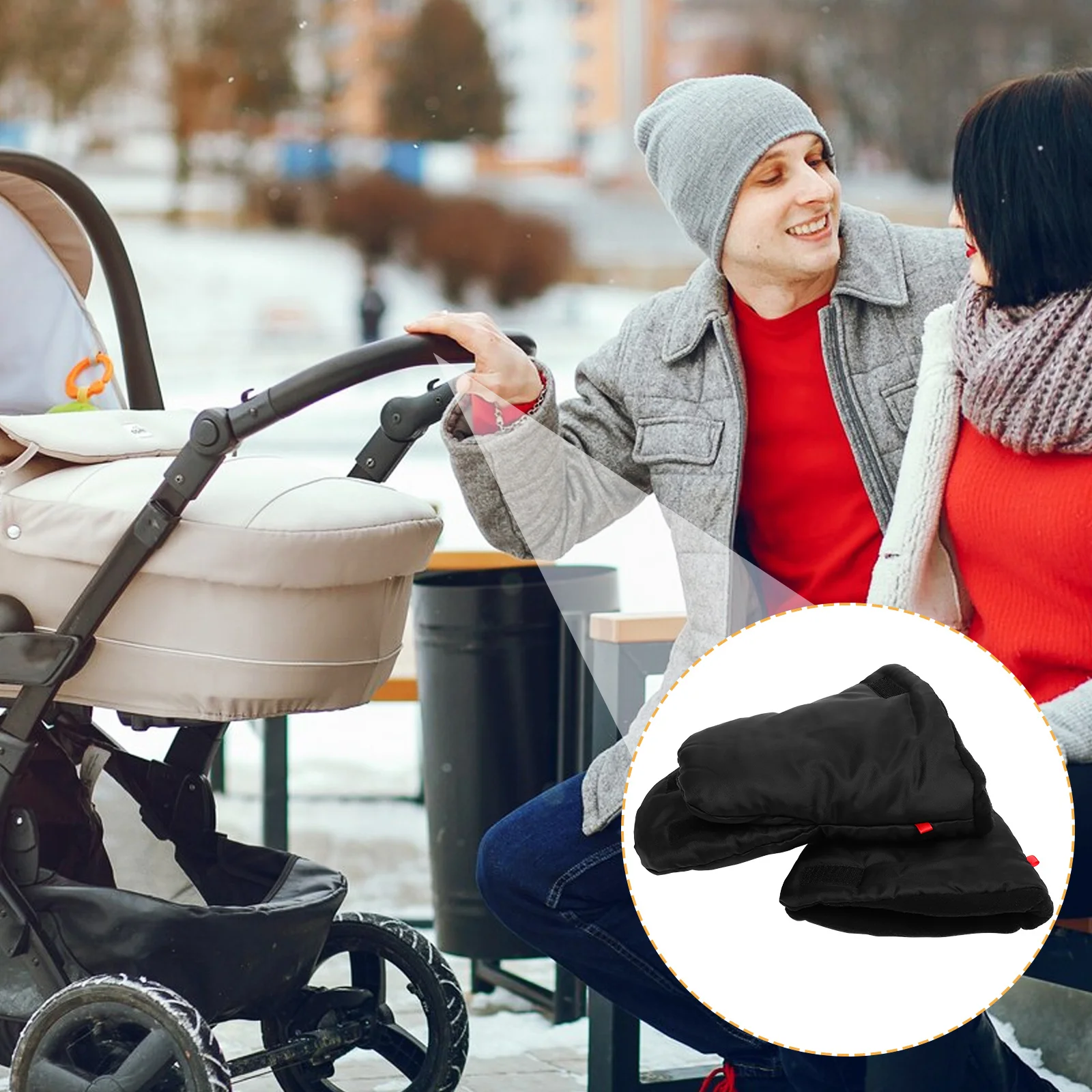 1Pair Insulated Stroller Mittens Windproof Winter Gloves Detachable Design Warm Comfortable Oxford Cloth Stroller Hand Muff