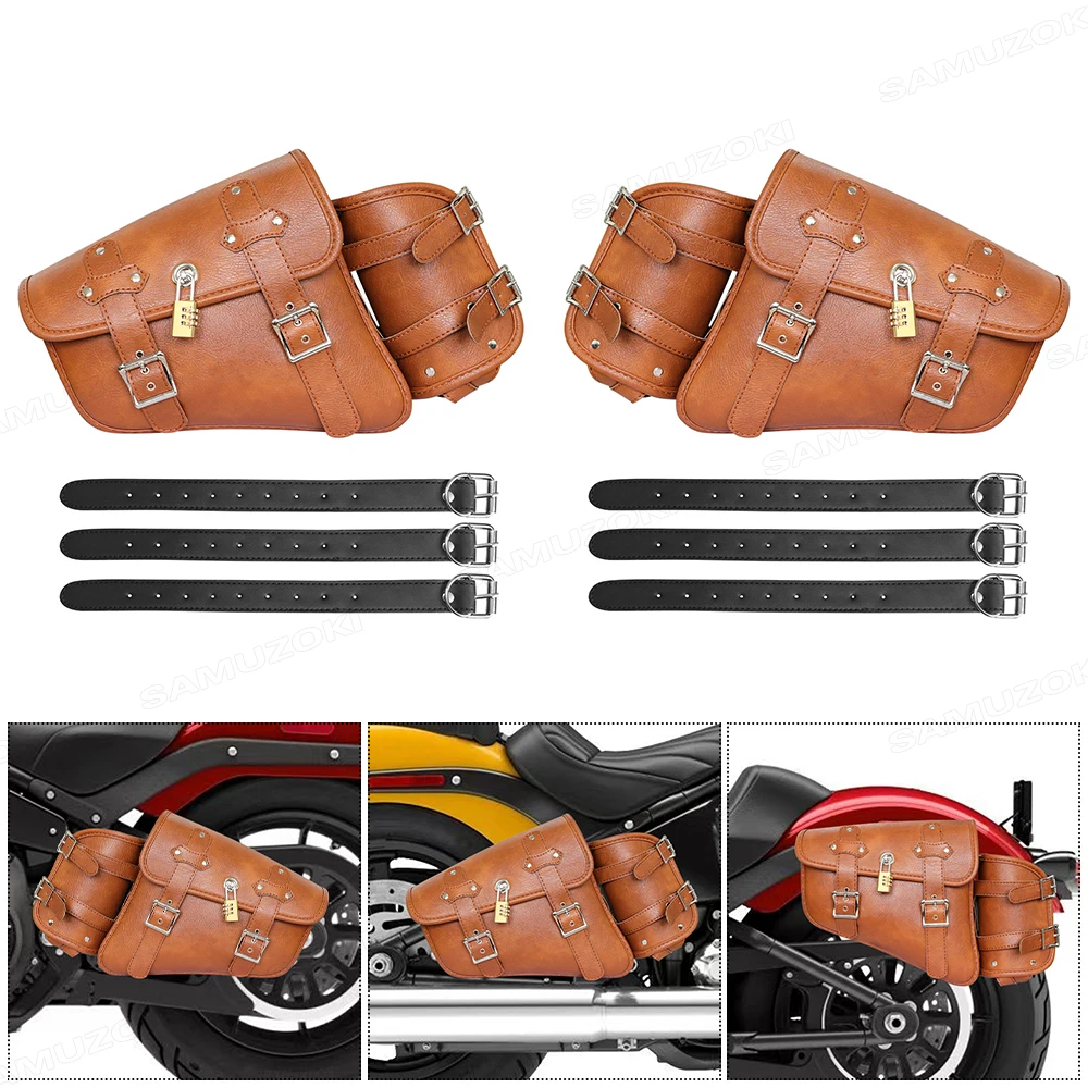 For Harley Davidson Sportster XL883 XL1200 PU Leather Saddle Luggage Bag With Kettle Bag Motorcycle Retro Saddle Bag