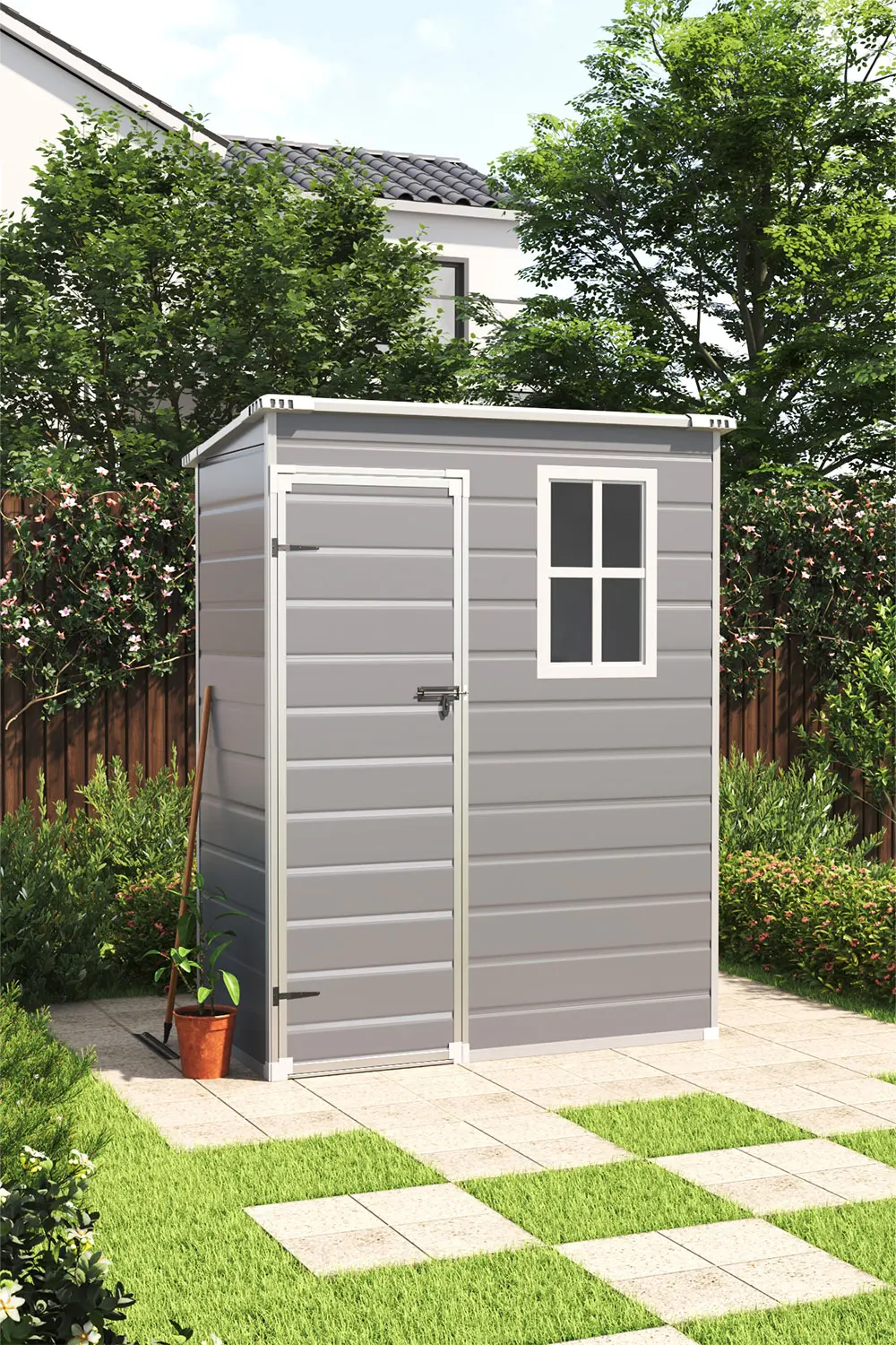 سقيفة تخزين خارجية من breeinsin ، سقيفة راتنج بلاستيكية مع أرضية ، باب قابل للقفل لحديقة الفناء الخلفي ، درع أدوات الحديقة #4