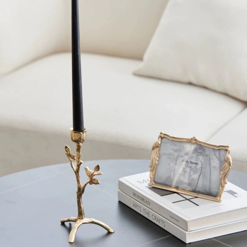 European Candlestick Gold and Silver Flower Branches Bird Creative Candle Holder Ornament Restaurant Atmosphere Candle Holders