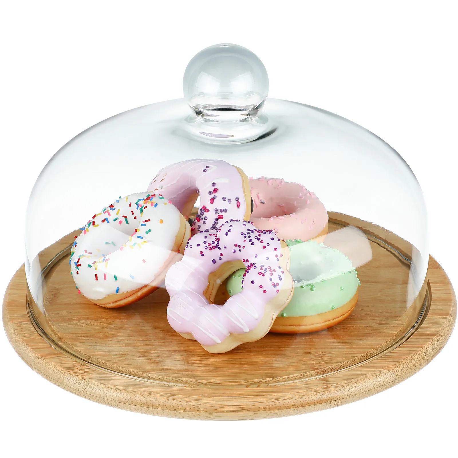 

Поднос для торта со стеклянным куполом, пылезащитный, для сервировки блюд и десертов, высокопрозрачный, из пищевого дерева, легко моется