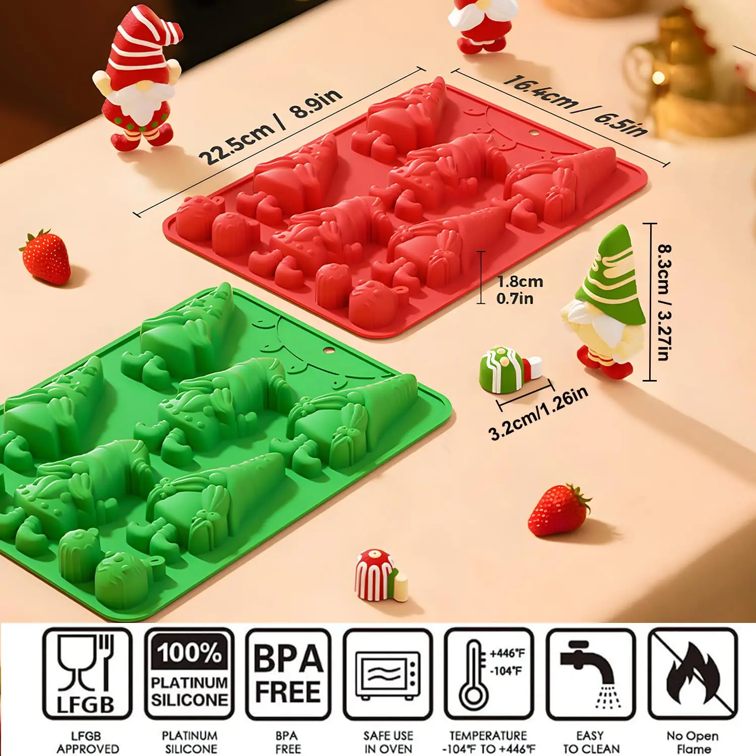 Weihnachtliche Silikon-Backformen - Gnom- & Glockenformen für Süßigkeiten, Schokolade, Mini-Kuchen, Gelee & Kerzen, Festliche Backwerkzeuge – Detail 1