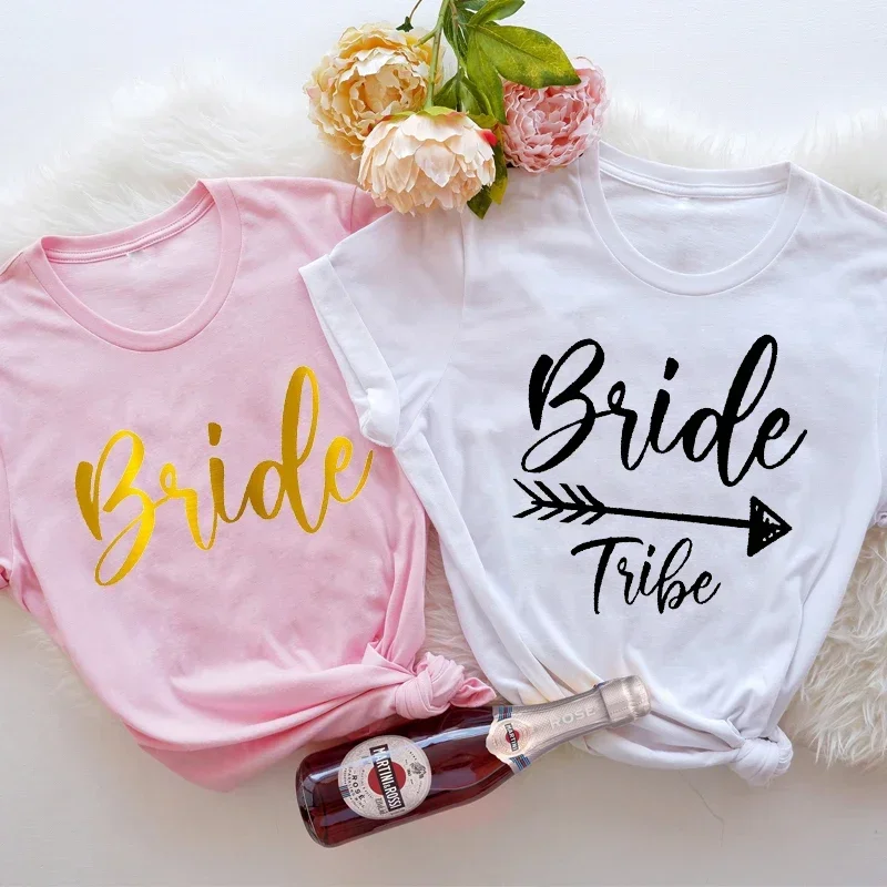 

Women Tshirts Bride Squad Shirt Bridesmaid Shirt Funny T Shirt for Women Pink White Tops Tees Bride Tribe Hip Hop Hipster Tshirt