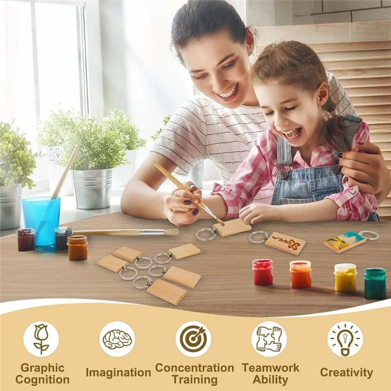 

BAAR-25Pcs Wooden Keychain Blanks Wood Keychain, Unfinished Blank Keychains Bulk, Personalized Engraving Blanks Keychains