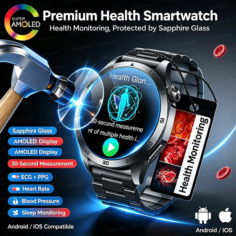 2026 New Nursing Grade Smart Watch ECG+PPG Blood Lipid Blood Pressure Uric Acid HD Bluetooth Call Clock Health Smart Watch Men