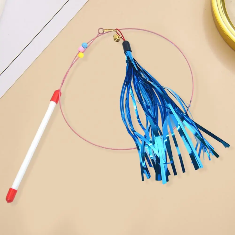 Cat Play Wand with Bell Cat Teasing Stick Cat Teaser Toy Bright Colored Wand with Bell Tassel Durable Pet-friendly for Kitten